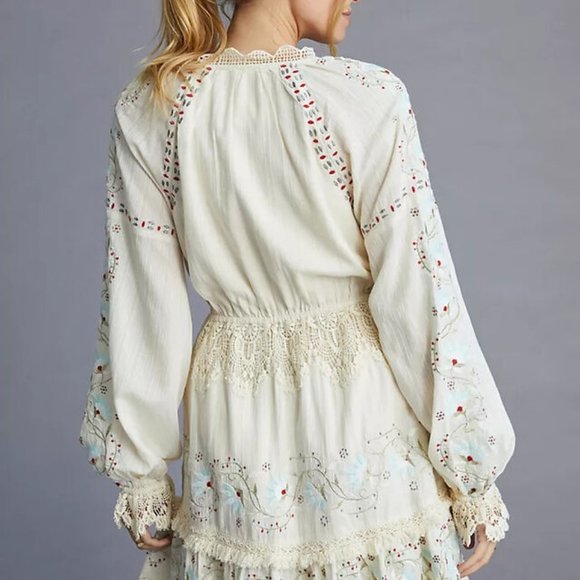 Anthropologie Lace Tunic Dress Embroidered Ivory size XSP $366 - Picture 4 of 8